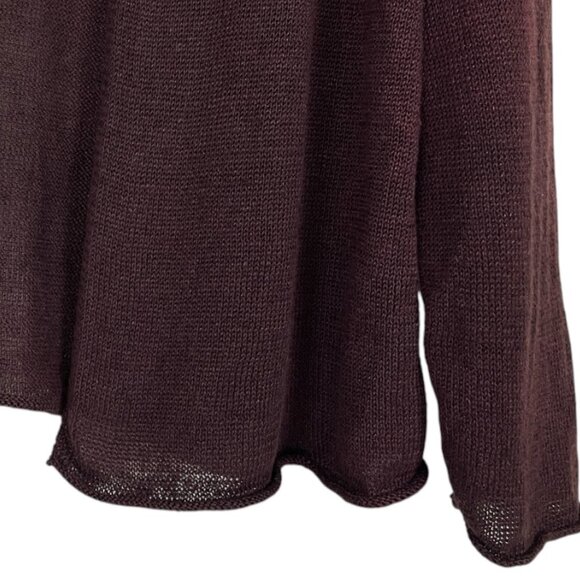 EILEEN FISHER 100% LINEN SEMI SHEER RAW HEM BROWN CARDIGAN - Picture 4 of 8